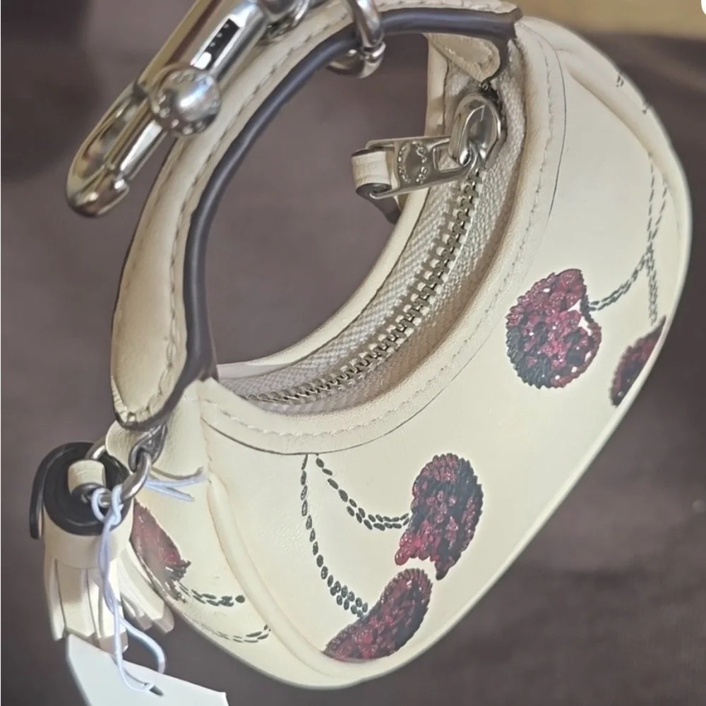Coach CDB52 Mini  Carmen Bag Charm with Cherry Print Silver Chalk Multi Leather - Picture 4 of 4